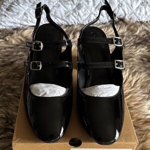 Black Patent Leather Heels with Buckle Straps